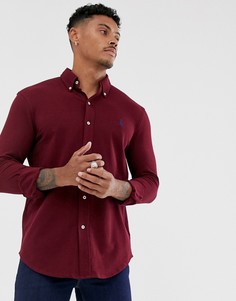 Бордовая приталенная рубашка из пике с логотипом Polo Ralph Lauren - Красный