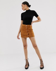 Светло-коричневая мини-юбка на пуговицах Bershka - Коричневый