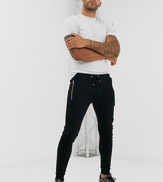 Черные зауженные джоггеры с золотистыми молниями на карманах ASOS DESIGN Tall - Черный