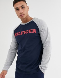 Темно-синяя футболка для дома с длинными рукавами реглан и логотипом Tommy Hilfiger - Темно-синий