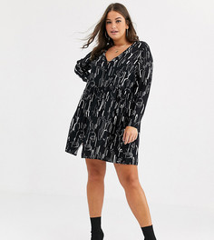 Свободное платье мини на пуговицах с абстрактным принтом ASOS DESIGN Curve - Мульти