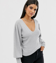 Джемпер с V-образным вырезом и пышным рукавом на манжете ASOS DESIGN Tall - Серый