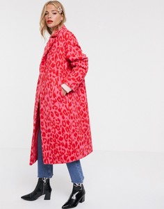 Oversize-пальто со звериным принтом ярко-розового цвета ASOS DESIGN - Розовый