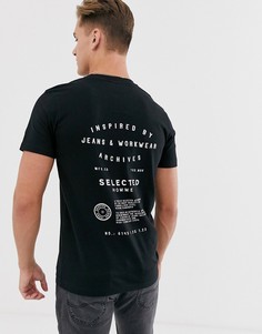 Черная футболка с графическим принтом на спине Selected Homme - Черный