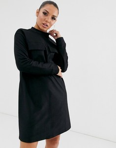 Платье с длинными рукавами и карманом в стиле милитари ASOS Design - Черный