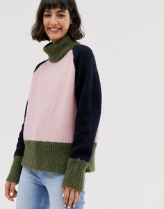 Джемпер в стиле колор блок с высоким воротом Selected Femme - Розовый