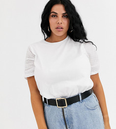 Футболка из ткани добби со сборками на рукавах ASOS DESIGN Curve - Белый