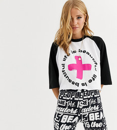 Укороченная футболка с принтом LIFE IS BEAUTIFUL - Белый Asos Design