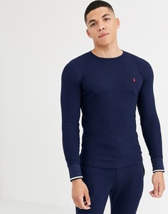 Темно-синий лонгслив из вафельного трикотажа Polo Ralph Lauren - Темно-синий