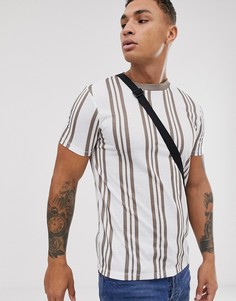 Белая футболка с бежевыми вертикальными полосками ASOS DESIGN - Мульти