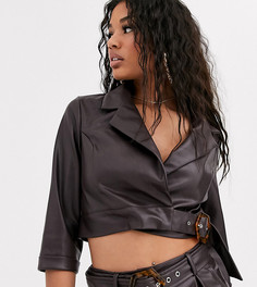 Коричневая комбинируемая укороченная куртка из искусственной кожи Missguided - Коричневый