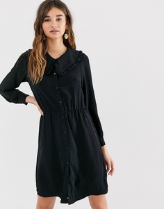 Черное платье мини с длинными рукавами и oversize-воротником Monki - Черный