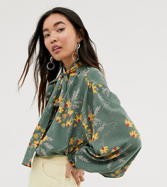 Зеленый топ с цветочным принтом и завязкой на шее Monki - Зеленый