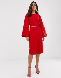 Платье миди с разрезом на рукавах Closet - Красный