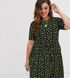 Свободное платье мини с короткими рукавами и винтажным цветочным принтом Wednesdays Girl Curve - Черный