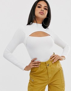 Белый боди в рубчик с вырезами Missguided - Мульти