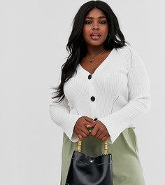 Укороченный кардиган бойфренда в рубчик ASOS DESIGN Curve - Кремовый