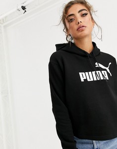 Черное укороченное худи с логотипом Puma Essentials - Черный