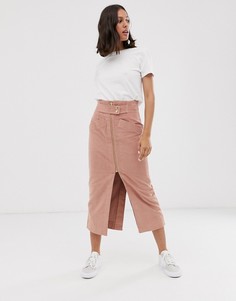 Вельветовая юбка-карандаш с молнией ASOS DESIGN - Розовый