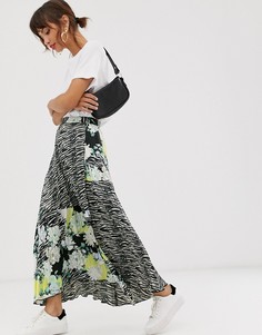 Атласная плиссированная юбка миди с зебровым и цветочным принтом ASOS DESIGN - Мульти