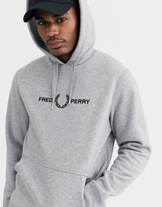 Серое худи с вышитым логотипом на груди Fred Perry - Серый