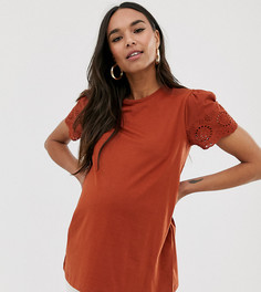 Футболка с вышивкой ришелье на рукавах ASOS DESIGN Maternity - Оранжевый
