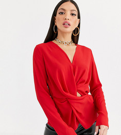 Топ с длинными рукавами и V-образным вырезом ASOS DESIGN Tall - Красный