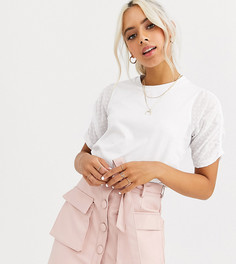 Футболка со сборками на рукавах ASOS DESIGN Petite - Белый