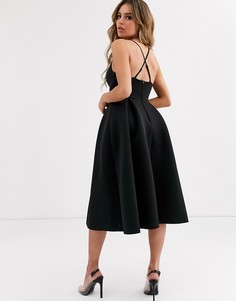 Платье миди для выпускного на бретельках со свободным воротом ASOS DESIGN - Черный