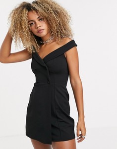 Черное платье мини с открытыми плечами Bershka - Черный