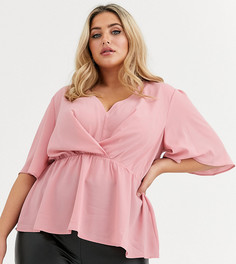 Розовая блузка с рукавами ангел и баской Boohoo Plus - Розовый