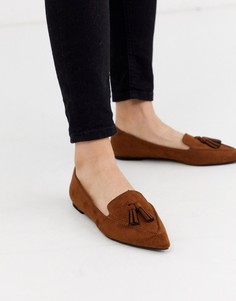 Miss Selfridge pointed loafers with tassels in tan - Рыжий