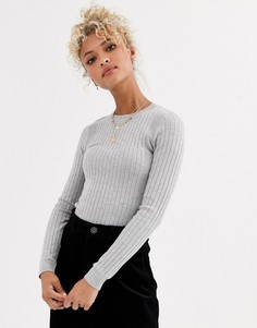 Серый топ в рубчик с круглым вырезом New Look - Серый
