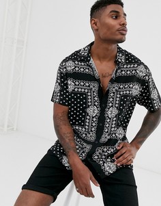 Черная рубашка с платочным принтом Bershka - Черный