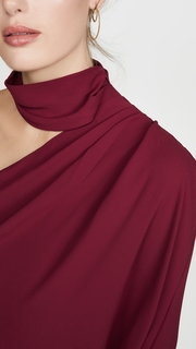 HALSTON Wrap Neck Asymmetrical Drape Dress
