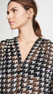 Yigal Azrouel Houndstooth Burnout V Neck Blouse