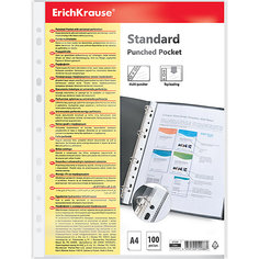 Комплект файлов Erich Krause Standard A4, прозрачный, 100 шт