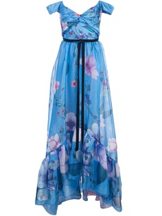 Marchesa Notte платье из органзы с цветочным принтом