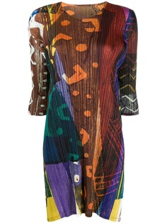 Pleats Please By Issey Miyake плиссированное платье с контрастным принтом