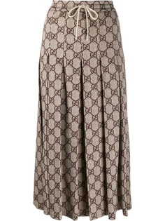 Gucci плиссированная юбка миди с узором GG