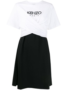 Kenzo платье со сборками и логотипом