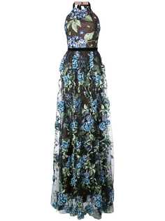 Marchesa Notte платье с вышивкой гортензий