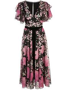 Marchesa Notte платье с цветочной вышивкой и оборками