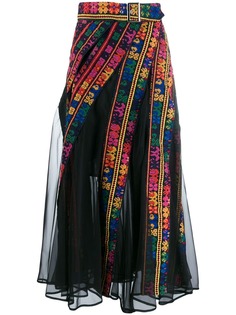 Sacai плиссированная юбка с вышивкой