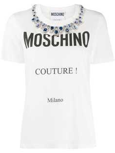 Moschino футболка с кристаллами и логотипом