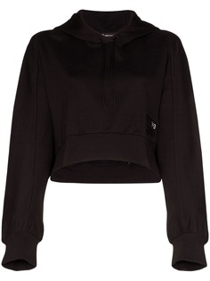 Y-3 logo crop cotton hoodie