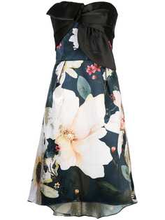 Marchesa Notte draped floral-print corset dress
