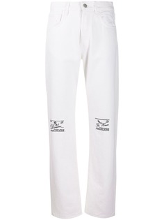 Raf Simons брюки из денима с цветочной вышивкой