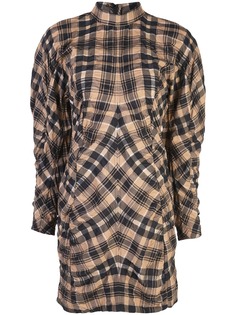 Ganni checked ruched short dress