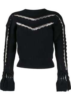 Self-Portrait scallop-trim knitted top